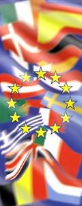 Fahne: EuropÃ¤ische Fahnen hinter den EU-Sternen